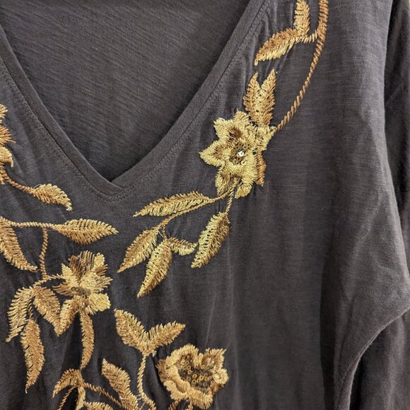 White House Black Market Lucky Brand-Metallic Stitched Floral Gray 3/4 Sleeve M - Picture 3 of 4